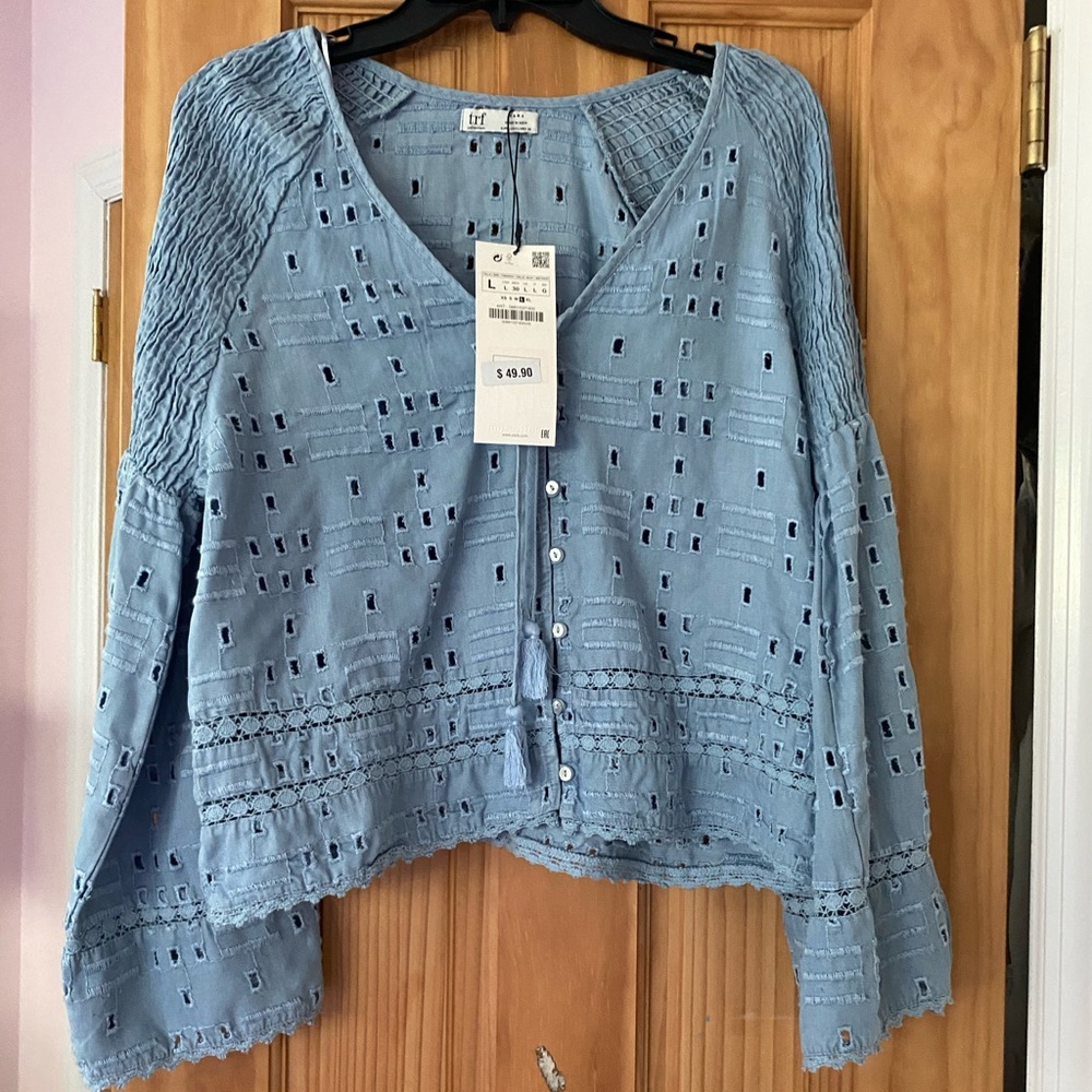 ZARA NEVER WORN TAGS - Blue Blouse with Tassel